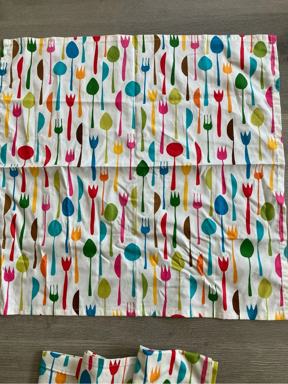 Colorful Utensil Print Cotton Napkins - Set of 4